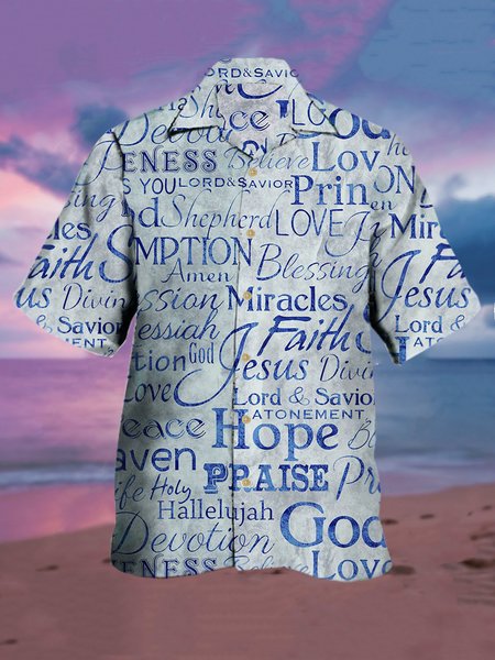 

Mens Easter Jesus Print Casual Breathable Short Sleeve Hawaiian Shirts, Blue, Men's Floral shirt