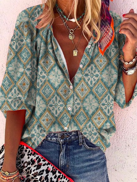 

Plus size Geometric Casual Printed Blouse, Green, Blouses & Shirts