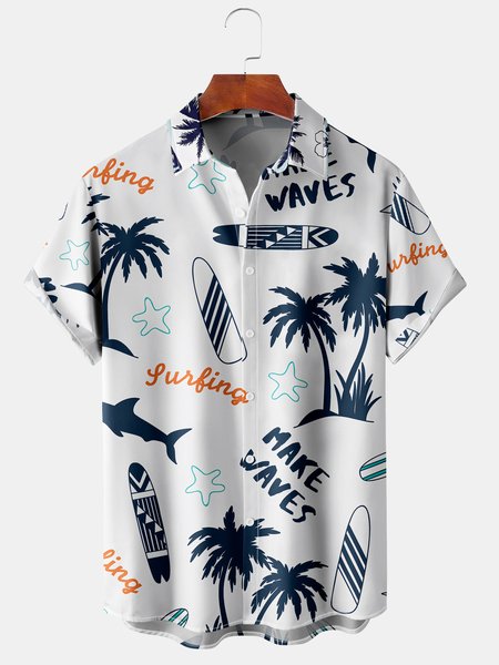 

Men's Printed Casual Breathable Short Sleeve Hawaiian Shirt, White, Men's Floral shirt