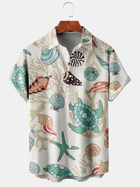 

Men's Ocean Collection Print Casual Breathable Short Sleeve Hawaiian Shirt, Green, Men's Floral shirt