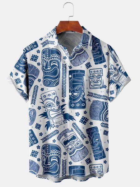 

Men's Casual Breathable Short Sleeve Hawaiian Shirt, Blue, Men's Floral shirt
