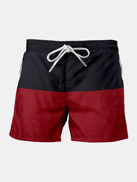 

Men's Contrast Color Casual Beach Shorts, Red, Men's shorts