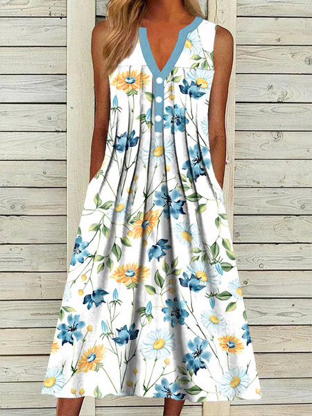 

Plus size Floral Sleeveless Casual Dresses, White, Midi Dresses