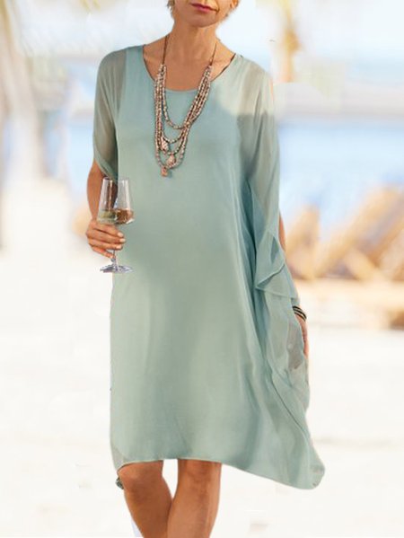 

Plain Crew Neck Casual Short Sleeve Woven Dress, Green, Mini Dresses
