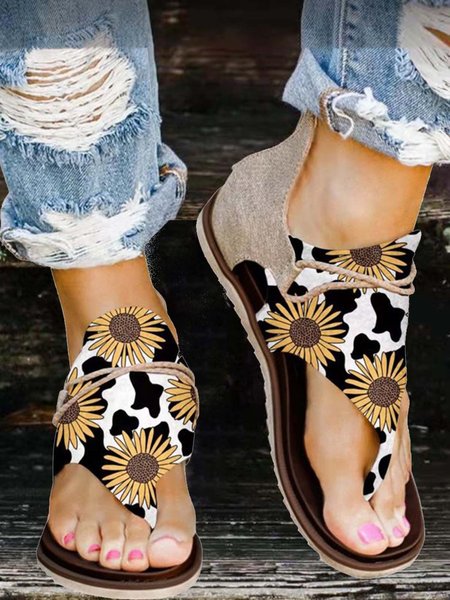 

Sunflower Cow Vintage Thong Sandals, As picture, Sandals