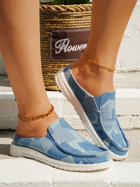 

JFN Casual Light Blue Canvas Denim Loafers, Flats