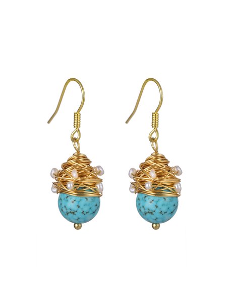 

JFN Vintage Baroque Wrapped Pearl Turquoise Earrings Elegant Jewelry, As picture, Earrings