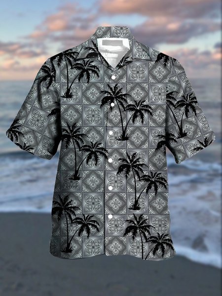 

Men's Ocean Coconut Print Casual Breathable Hawaiian Short Sleeve Shirt, Gray, Men's Floral shirt
