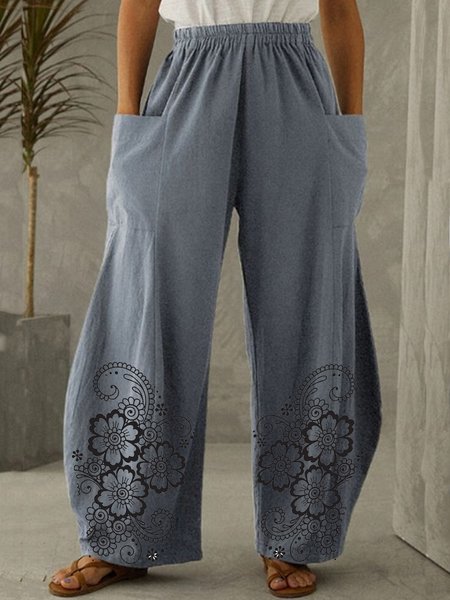 

Casual Floral Pants Floral Long, Gray, Pants