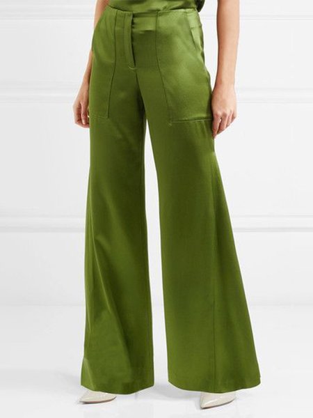 

Daily Elegant Satin Regular Fit Pants, Green, Wide Leg Pants