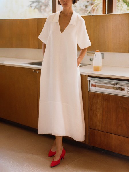 

Loosen Simple Short Sleeve Woven Midi Dress, White, Maxi Dresses