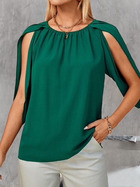 

Loosen Plain Casual Short Sleeve Tops, Green, Tops