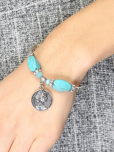 

Ethnic Vintage Turquoise Coin Bracelet Dresses Jewelry, Blue, Bracelets