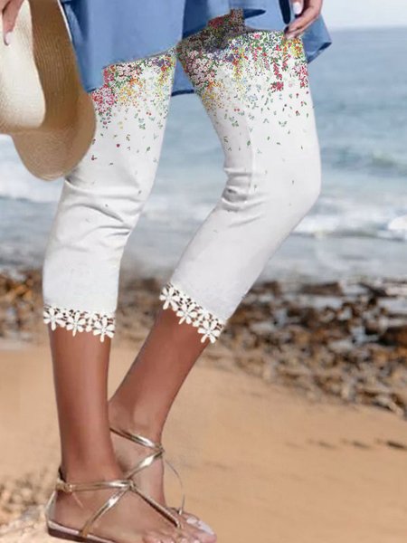 

Floral Casual Plain Shorts, White, Shorts