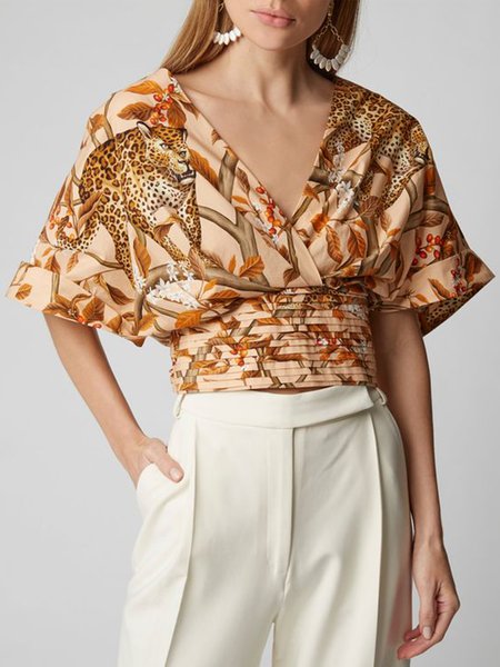 

Elegant Regular Fit V Neck Short Sleeve Top, As picture, Tops