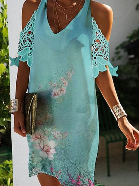 

Vacation Loosen Short Sleeve Woven Dress, Multicolor, Dresses