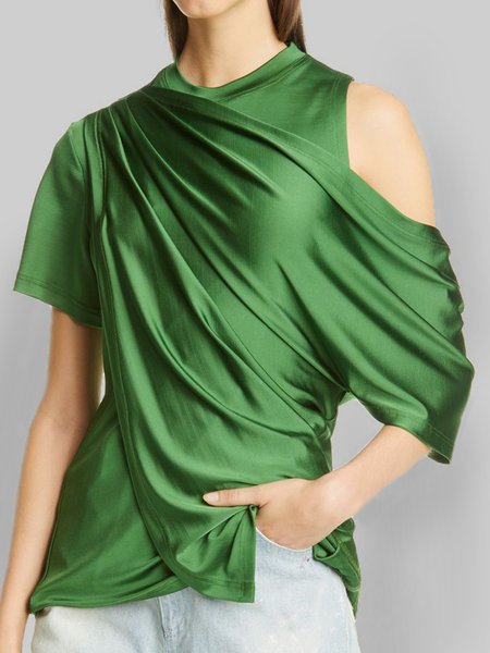 

Regular Fit Plain Elegant Short Sleeve T-Shirt, Green, Tees