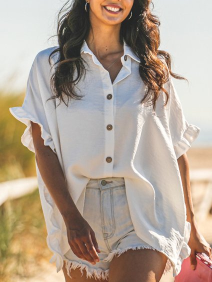 

Cotton Loosen Short Sleeve Blouse, White, Blouses & Shirts