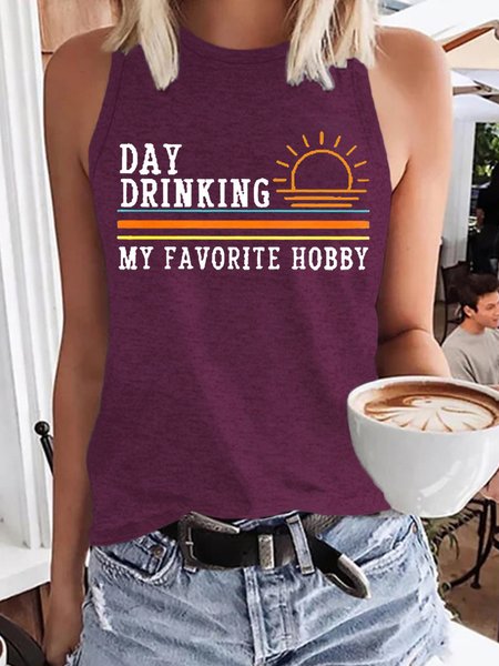 

Women's Day Drinking My Favorite Hobby Casual Letter Knit, Wine red, Tank Tops