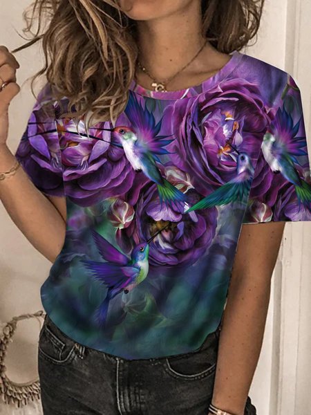 

Crew Neck Short Sleeve T-Shirt, Purple, T-Shirts