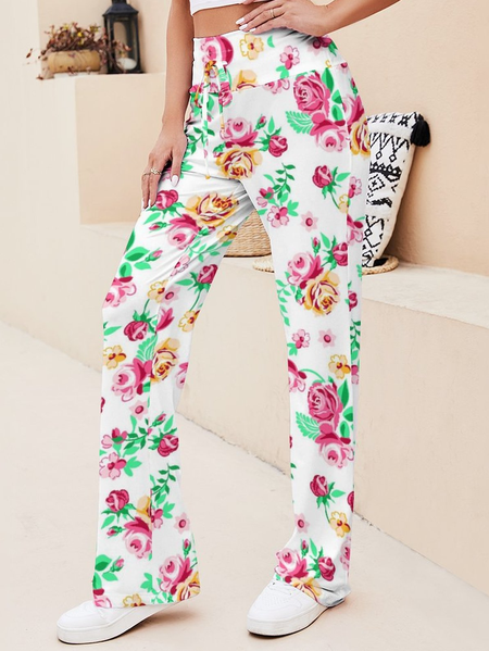 

Women's Floral Painting Print Vintage Casual Loosen Pants, As picture, Pants
