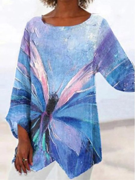 

Vacation Irregular Craftsmanship Three Quarter Tops, Multicolor, Shirts & Blouses