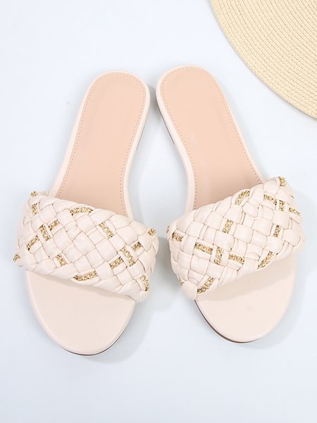 

Women's Resort Style Woven Chain Slippers, Apricot, Slippers