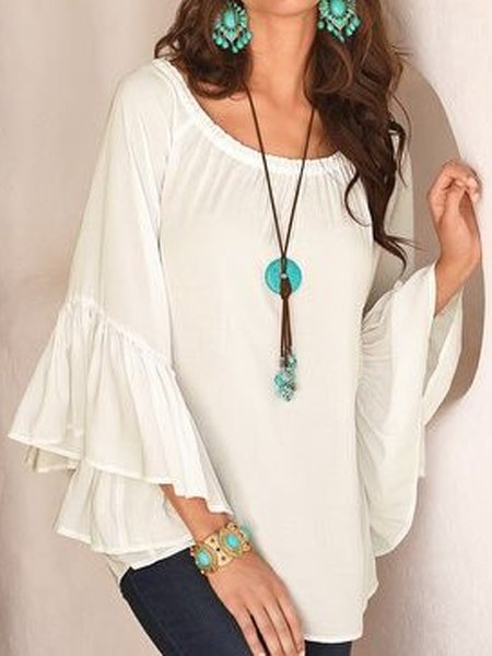 

Discount! Basic Ladies Casual Loose Top, White, Tops