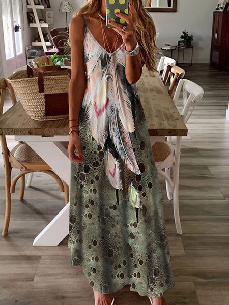 

V Neck Casual Sleeveless Knitting Dresses, Flower, Maxi Dresses