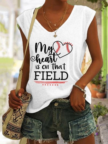 

Women's Casual My Heart Is On That Field Knit, White, Tank Tops