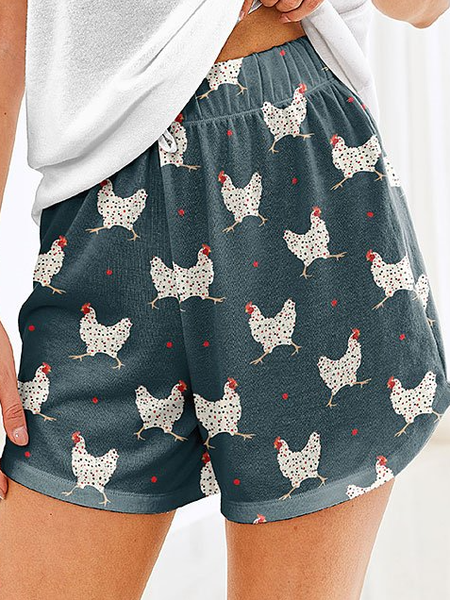 

Cute Farm Chick Print Casual Shorts Casual Loosen Shorts, Green, Shorts