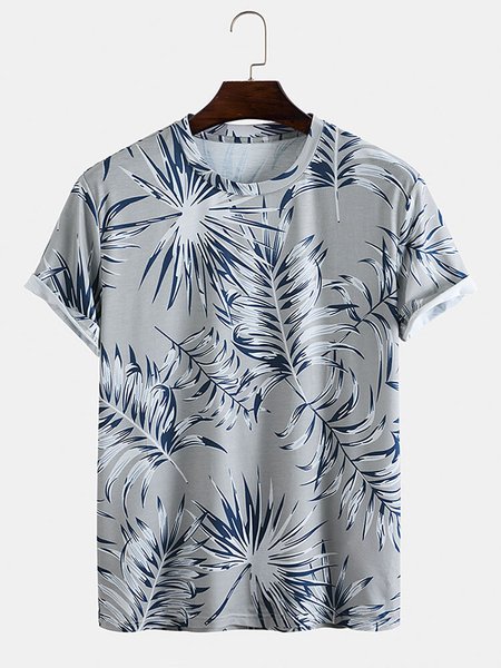 

Men's Hawaiian Botanical Floral Short Sleeve T-Shirt, Gray, T-Shirts