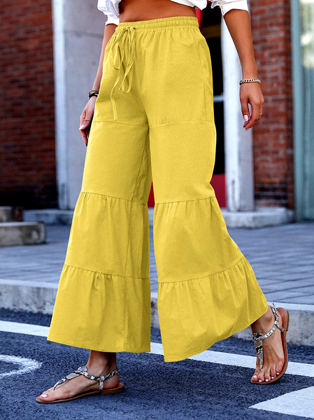 

drawstring court flared trousers Vintage Pants, Yellow, Pants