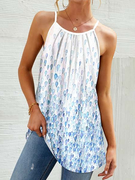 

Spaghetti Casual Cotton Short Sleeve Tops, Blue, Tank Tops & Camis
