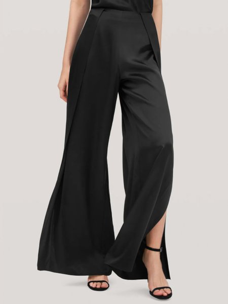 

Elegant Solid Simple Slit Wide Leg Pants, Black, Wide Leg Pants
