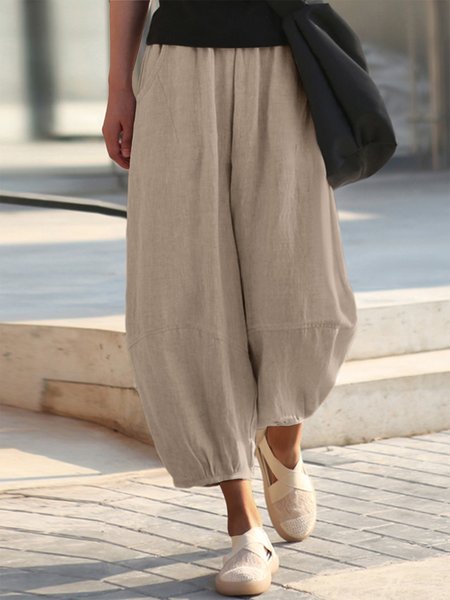 

Plain Cotton Casual Pants, Khaki, Pants
