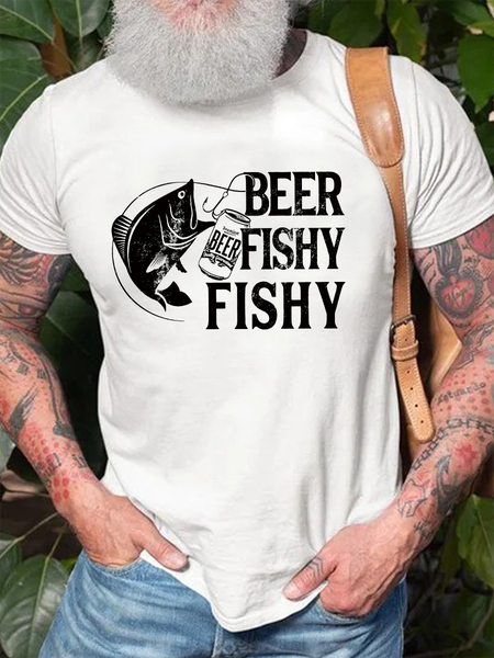 

Fishing and Beer Casual Crew Neck Cotton Short Sleeve T-Shirt, White, T-shirts
