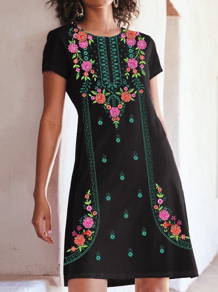 

Tribal Short Sleeve Knit Dress, Black, Dresses