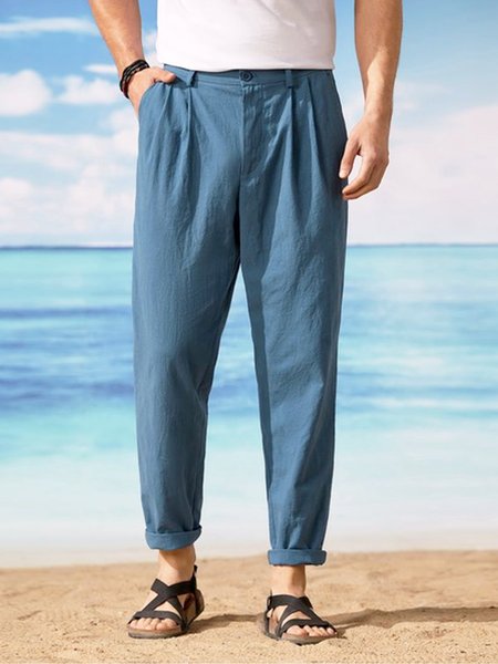 

Men's Vintage Cotton Linen Casual Trousers, Royal blue, Pants