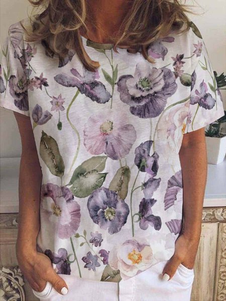 Purple Poppies Women's Short Sleeve T-Shirt, As picture, T-shirts