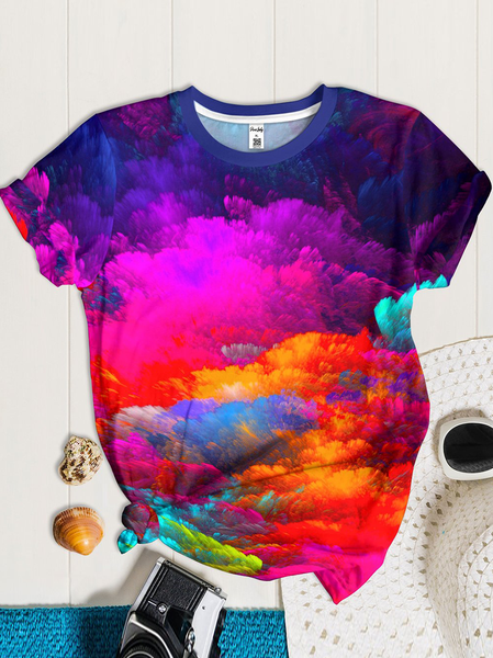 

Orange-purple gradient print T-shirt, Multicolor, T-Shirts