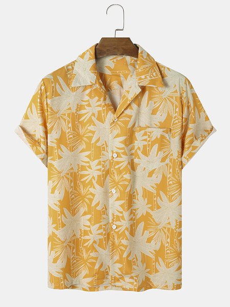 

Vacation Short Sleeve Floral Short Sleeve Shirt, Yellow, Blouses&Shirts