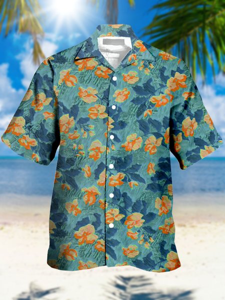 

Men's Printed Casual Breathable Short Sleeve Hawaiian Shirt, Green, Men's Floral shirt