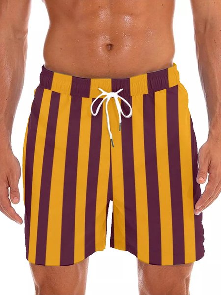 

Maroon & Gold Stripe Men‘s Casual Pants, As picture, Shorts