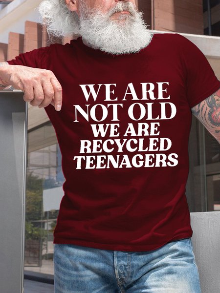 

Funny We Are Not Old We Are Recycled Teenagers Short Sleeve Vintage Cotton Short Sleeve T-Shirt, Red, T-shirts
