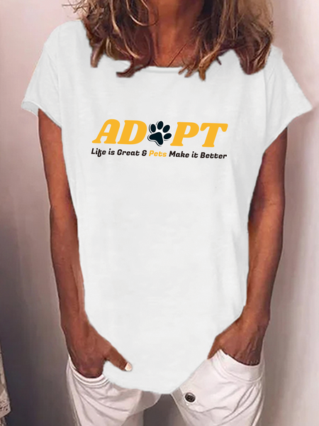 

Adopt Homeless Animal Letter Short Sleeve T-Shirt, White, T-shirts