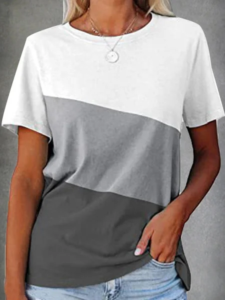 Casual Color Block Regular Fit Short Sleeve T Shirt