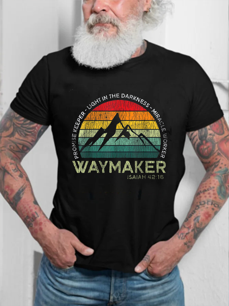 

"Light in the Darkness Miracle Worker" Letter Print Men's Casual Short Sleeve T-Shirt, Black, T-Shirts
