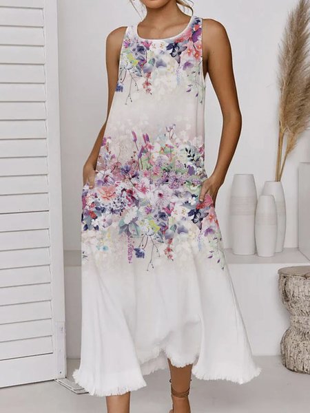 

Floral Vacation Loosen Sleeveless Woven Dresses, Multicolor, Floral Dresses
