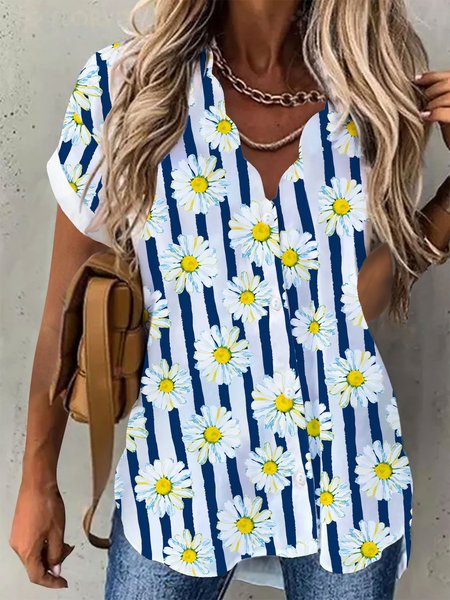 

Loosen V Neck Short Sleeve Blouse, Color1, Blouses & Shirts